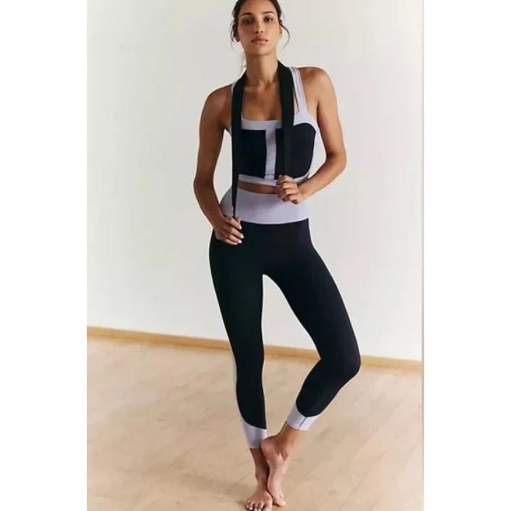 Free People FP Movement legging womens XS black purple OB1891378 pocket stretch
